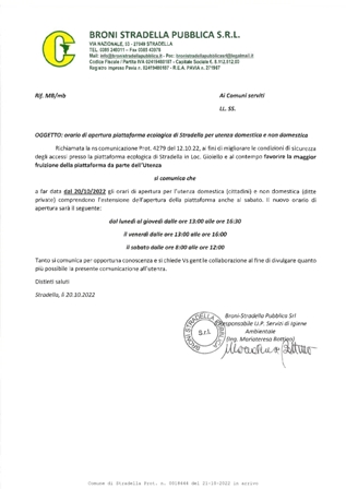 Orario di apertura piattaforma ecologica di Stradella