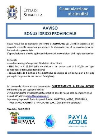 Locandina Avviso Bonus Idrico Provinciale