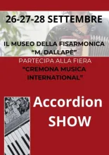 Il Museo della Fisarmonica "Mariano Dallapè" di Stradella parteciperà, come da tradizione, alla Fiera "Cremona Musica International" e in particolare all'Accordion Show, la sezione dedicata allo strumento che ha fatto la storia della nostra città. La fiera si svolgerà dal 26 al 28 settembre e per tutte e tre le giornate potrete visitare lo stand.  Alle ore 16 di sabato 27, presso l'Area Eventi dell'Accordion Show, si terrà un incontro dal titolo: Quel “Suono di un’idea”.